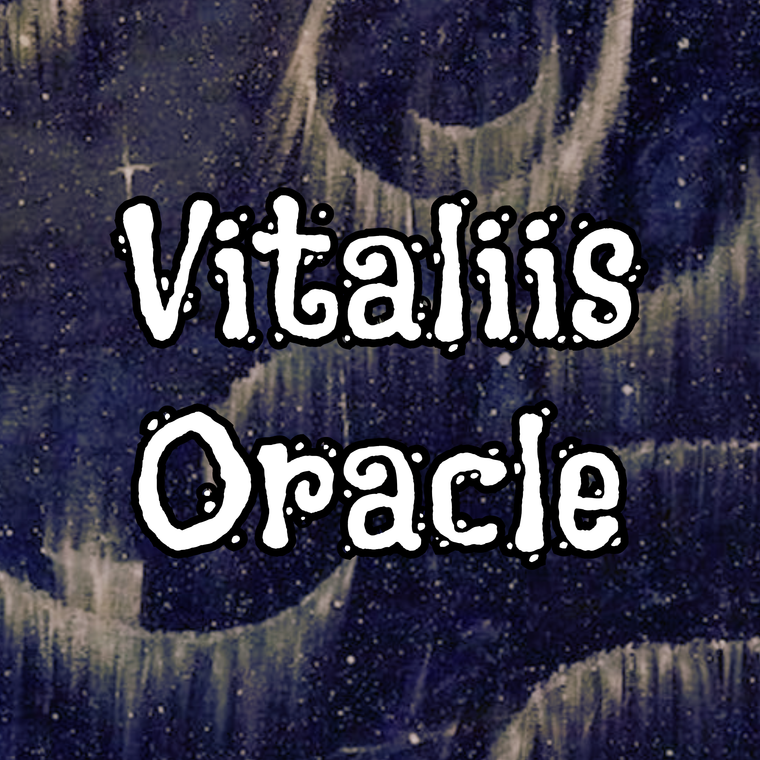 'Vitaliis Oracle' on a mystical background with moon and stars.